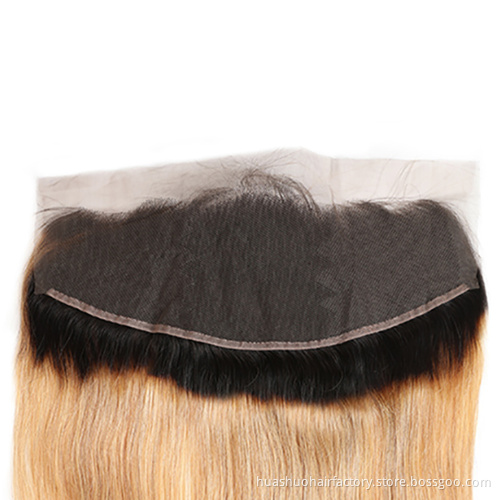 Full Cuticle Aligned Straight Brazilian Hair Bundles With 13*4 Frontal Ombre Color 100% Virgin Human Hair Extensions